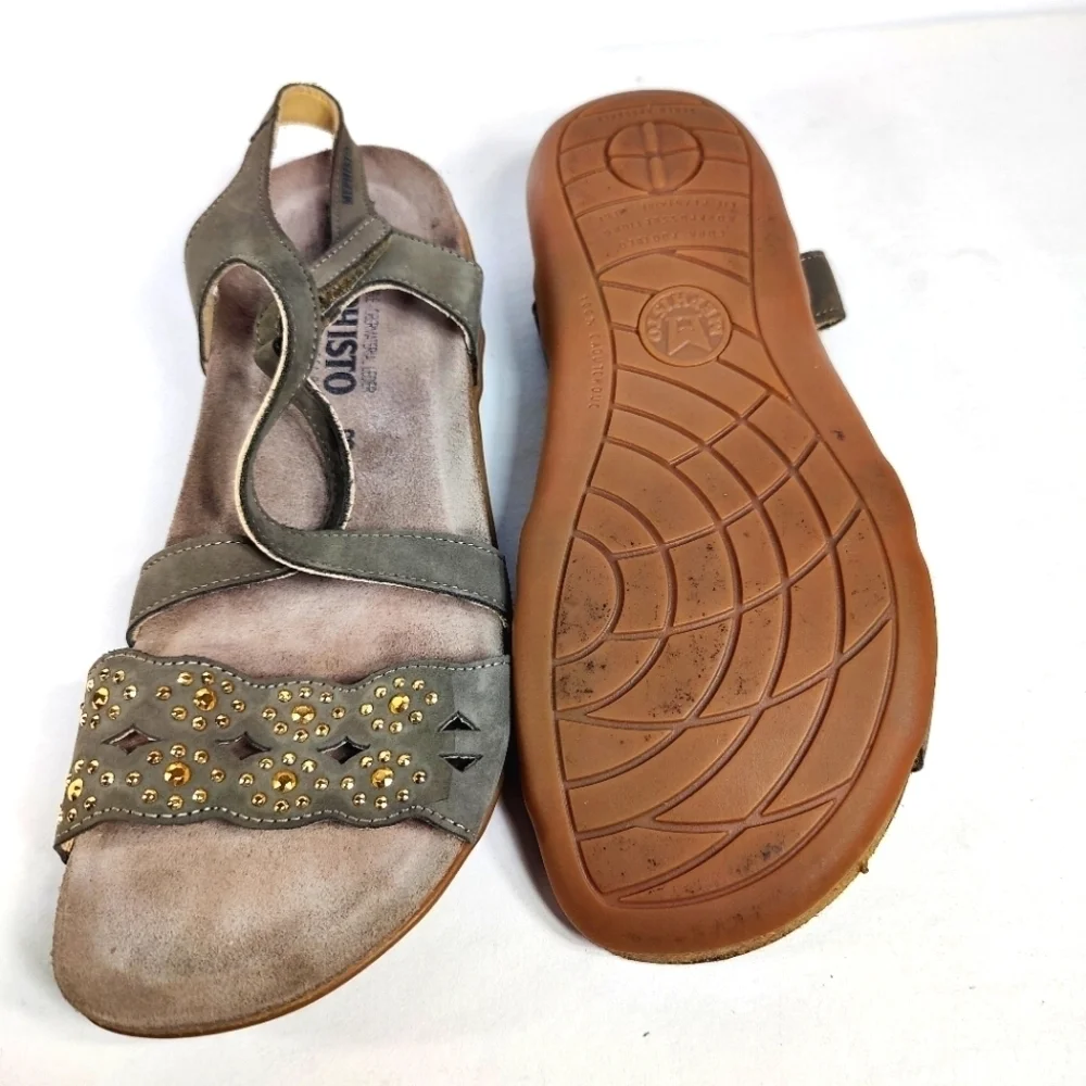 MEPHISTO Women's Gray Suede Leather Strappy Arch Support Wedge Sandal Size 8